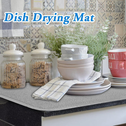 2 Pack Microfiber Dish Drying Mat,24*17 inch Absorbent Dish Drainer Kitchen Counter,Large Size Dish Drying Pad for Countertops,Sinks,Draining Racks(Gray)