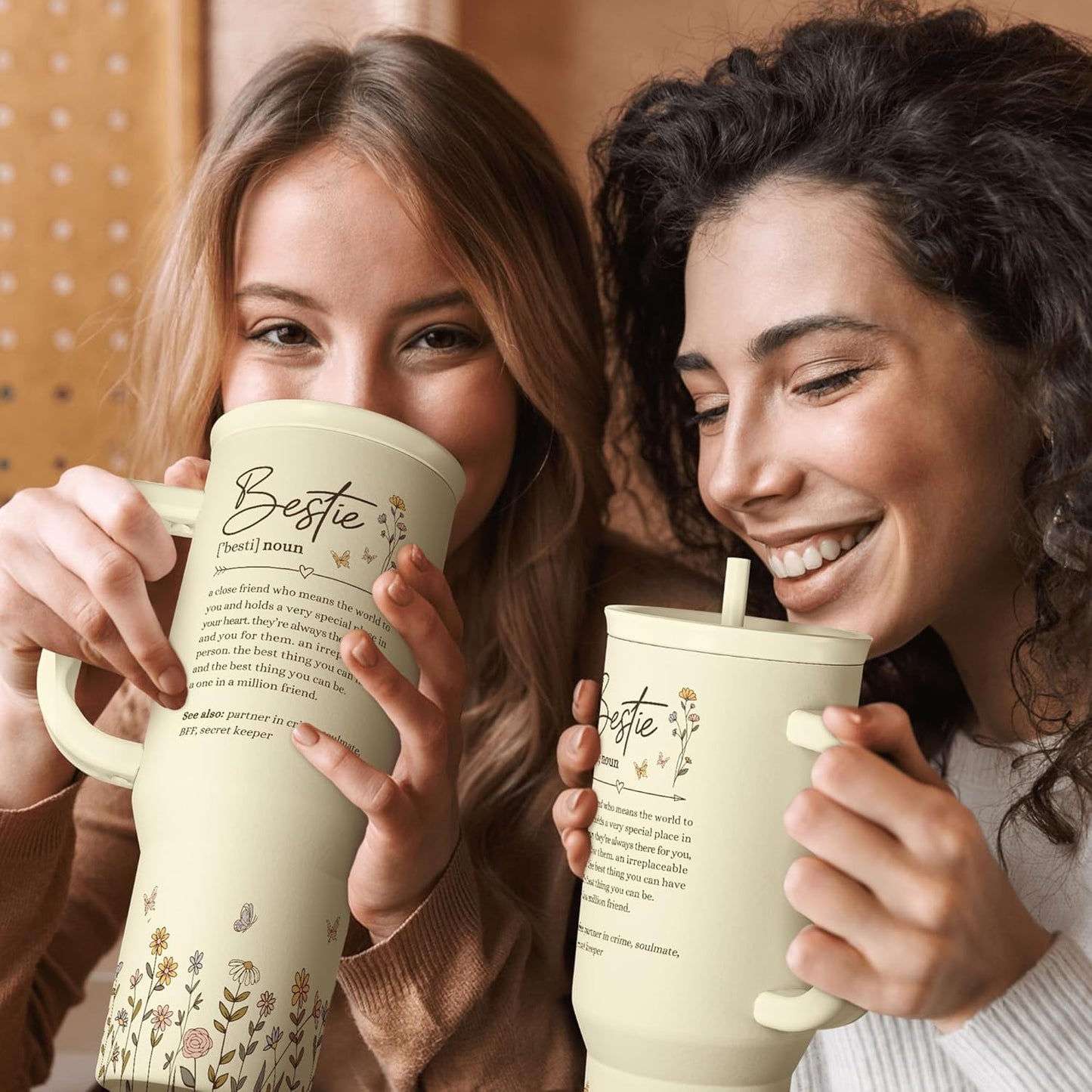 Floral Tumbler with Handle 40oz, Stainless Steel Insulated Tumblers Coffee Travel Mug Cup with Straw, Flower Coffee Cup Gifts for Women Girls, Gift for Her on Christmas Birthday Mothers Day