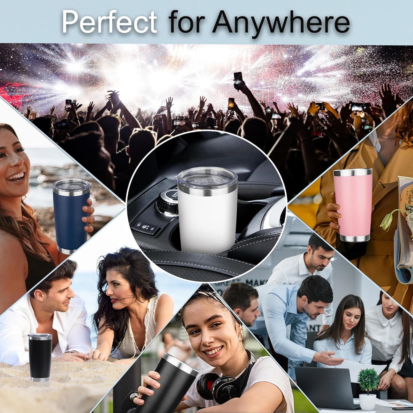 20 oz Stainless Steel Tumbler with Magnetic Slide Lid – Double Wall Insulated Coffee Travel Mug, Leak Proof Iced Coffee Cup, Hot & Cold Tumbler (Black)