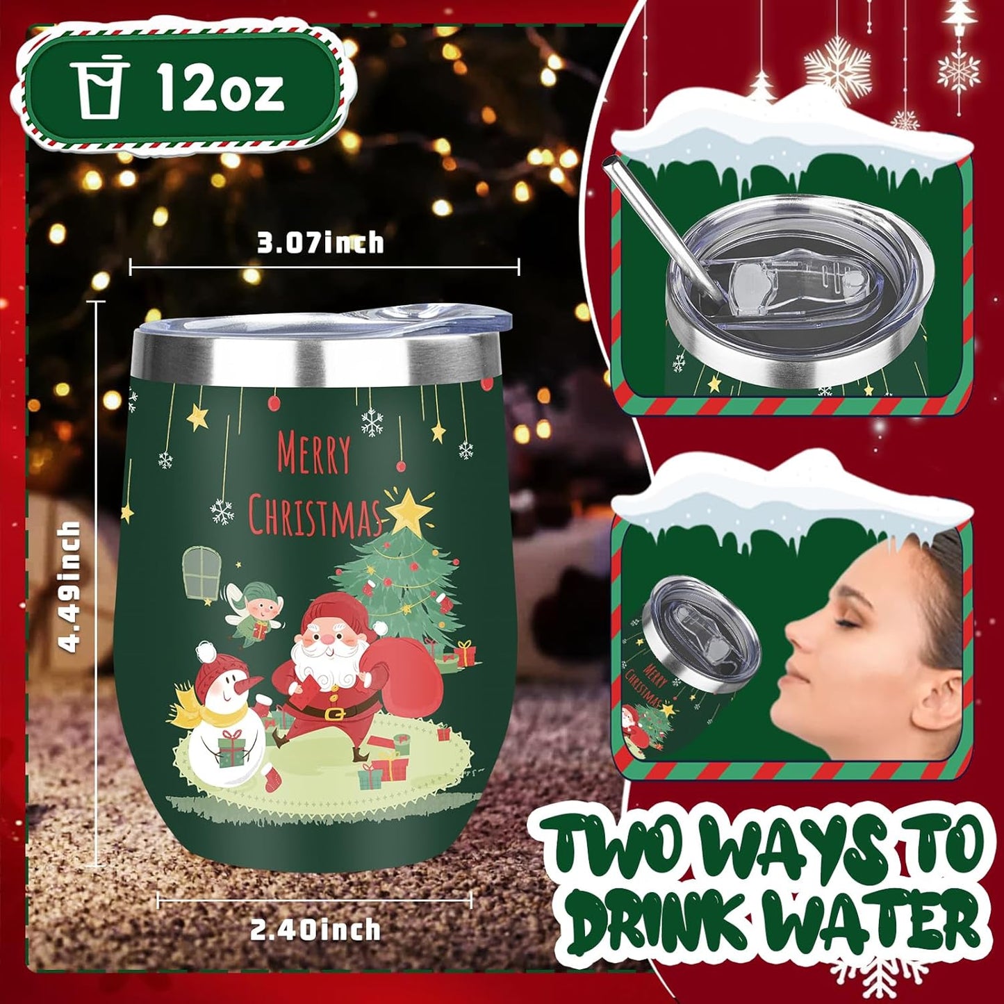 MEZMUT 12 Oz Insulated Wine Tumbler with Lid Double Wall Vacuum Stainless Steel Wine Glass Coffee Mug Insulated Tumbler Cup for Champaign, Cocktail, Beer (Black, 1 Pack)