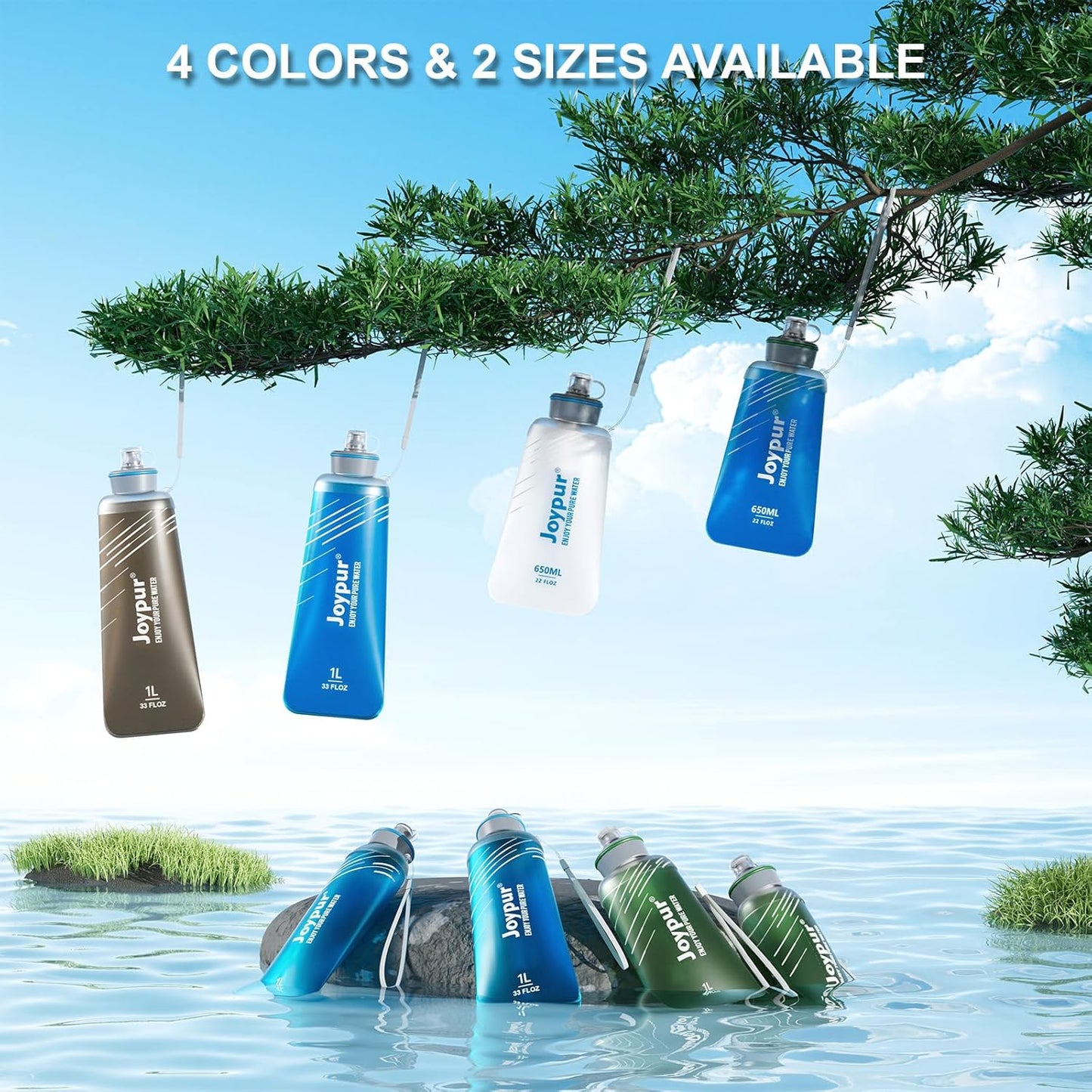 Water Filter Survival - Collapsible Water Bottle with Filter 0.01 Micron Squeeze Filtered Water Bottle 22oz for Hiking Backpacking Camping BPA-Free(White 650ml)