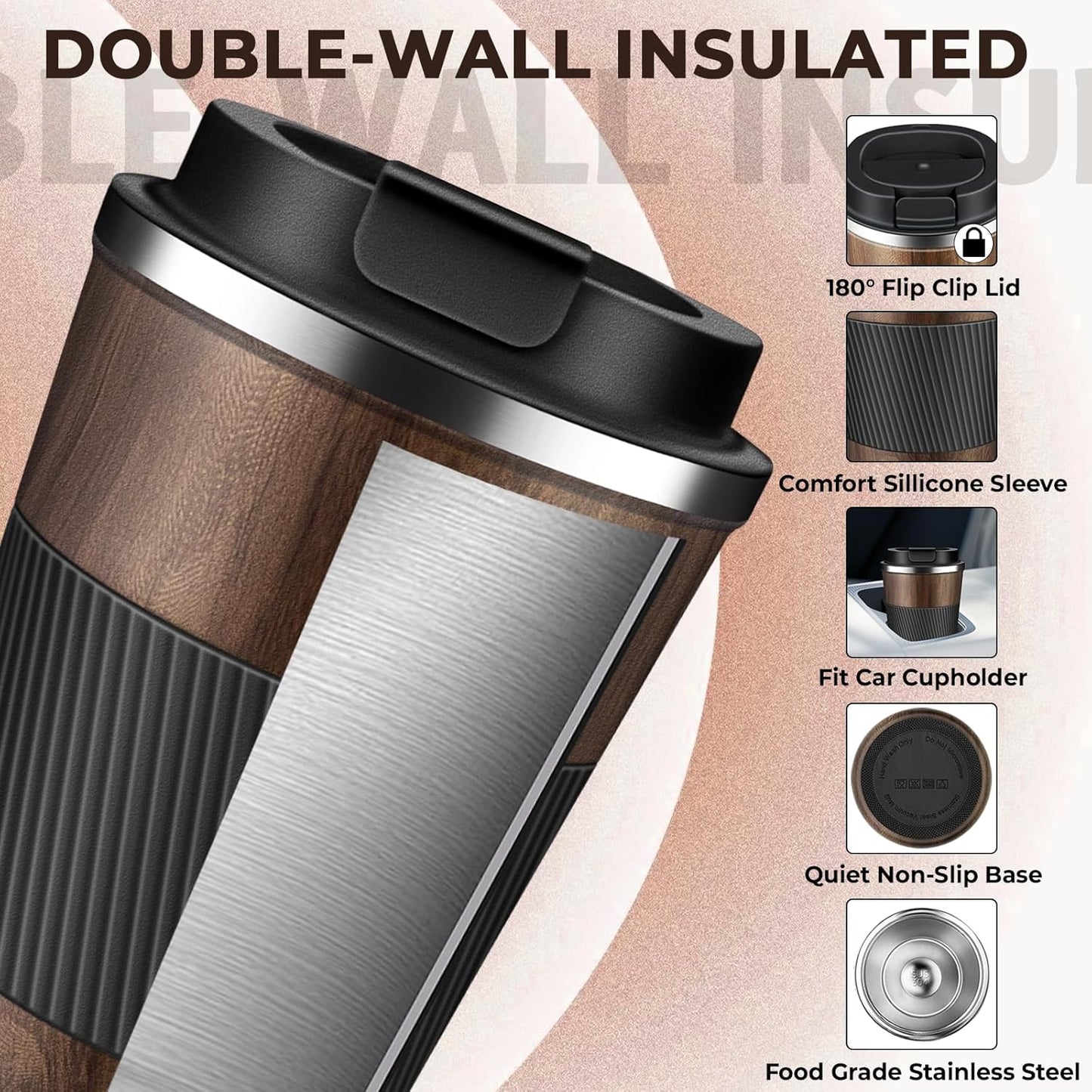 Insulated Coffee Tumbler 12 oz, Stainless Steel Coffee Mug with Lids, Travel Coffee Mug Leak Proof, Double Wall Vacuum Insulated Reusable Coffee Cup, Keep Drinks Hot and Cold (Sky Blue, 12 Ounces)