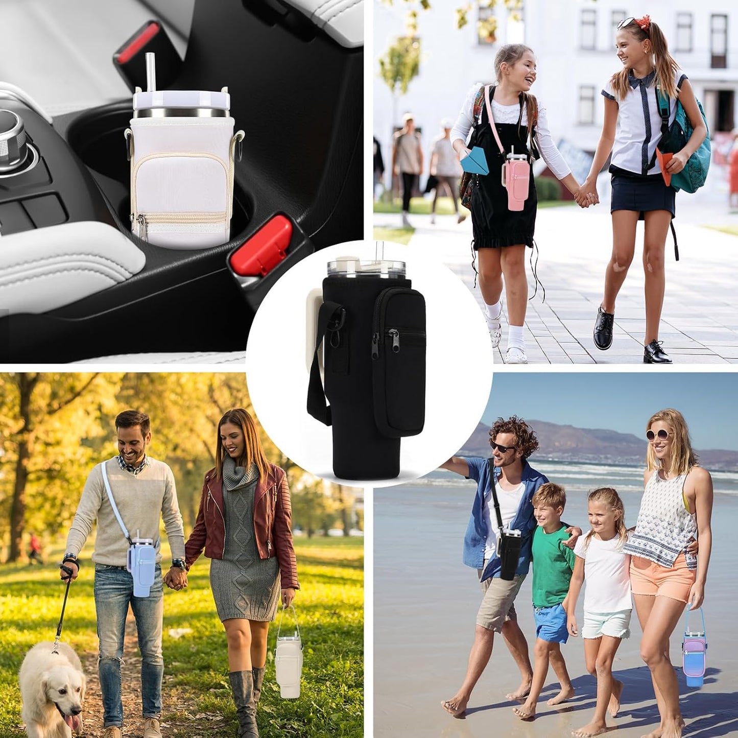 GOEWY Water Bottle Carrier Bag for Stanley 40/30 oz Tumbler with Phone Pocket Neoprene Water Bottle Holder with Shoulder & Handheld Strap Stanley Cup Accessories