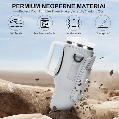 Initial Water Bottle Holder with Strap for Stanley Cup Accessories 40 oz/Simple Modern Tumbler, Birthdays for Women Girls, Water Bottle Carrier Bag with Phone Pocket,Hiking Walking Gym Camping