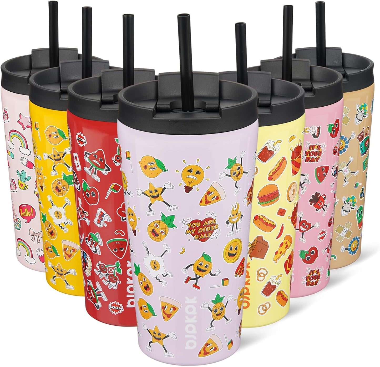 BJPKPK 22oz Insulated Tumbler With lid And Straw Stainless Steel Tumblers Travel Coffee Mug Reusable Thermal Cup,Sky
