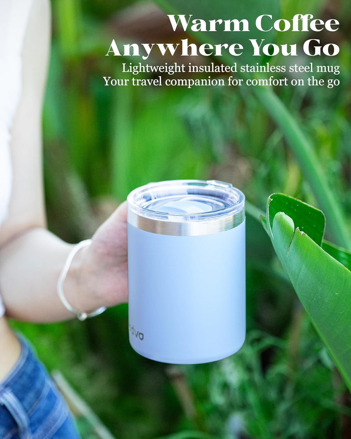 12oz Insulated Coffee Mug with Lid – Includes Two Lids, Stainless Steel Coffee Travel Mug with Handle, Double Wall Vacuum Insulated Camping Mug for Home, Office & Outdoor, Navy Blue
