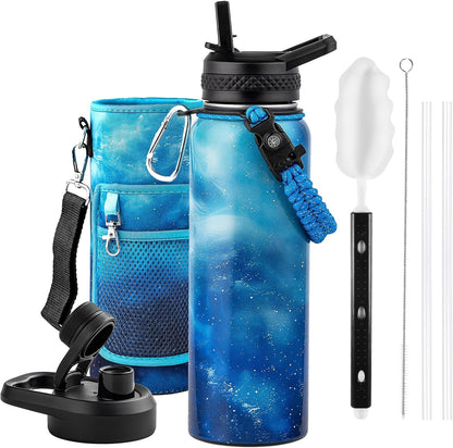 RAYMYLO One Gallon Water Bottle Insulated, Triple Walled Vacuum Stainless Steel (Cold for 48 Hrs), Leak Proof & Non-BPA, Large Water Flask Jug with Paracord Handle & Straw Spout Lids