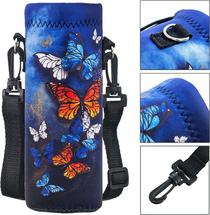 Neoprene 500ML/750ML/1000ML Water Bottle Bag Carrier, Portable Insulated Bottle Sling Holder Case Pouch with Adjustable Shoulder Strap for Men Women Walking Hiking Running
