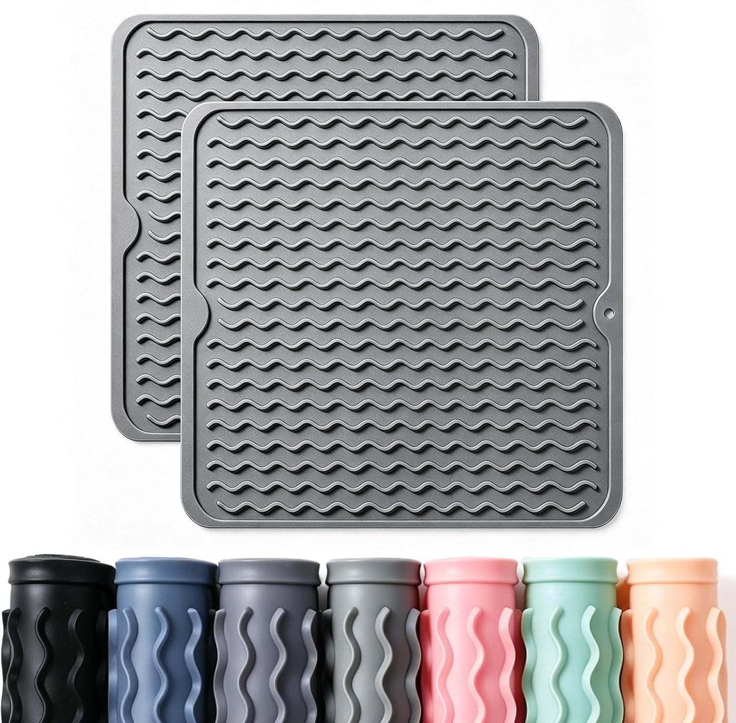2 Pack Caketime Silicone Dish Drying Mat for Kitchen Counter Heat Resistant Under Sink Waterproof Coffee Bar Accessories Dining Rack Stone Utensil Holder Countertop Decor Must Haves 2026