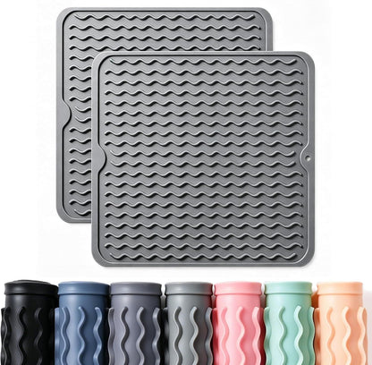 2 Pack Caketime Silicone Dish Drying Mat for Kitchen Counter Heat Resistant Under Sink Waterproof Coffee Bar Accessories Dining Rack Stone Utensil Holder Countertop Decor Must Haves 2026