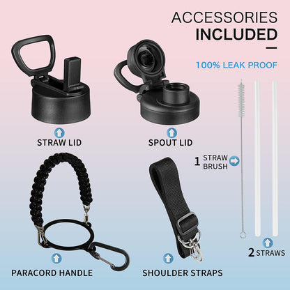 KXIAOCHEN Insulated Water Bottle With Strap, Cold For 48 Hrs Leak Proof, Triple Wall Stainless Steel Sports Water Bottle With Straw And Spout Lid For Gym Hiking Travel