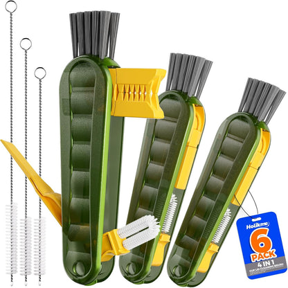 6 PACK Holikme 4 in 1 Cup Lid Cleaning Brush Set with 3 Straws, Multifunctional Bottle Brush, Silicone Cup Lid Gap Cleaner, Durable Bristle Crevice Cleaning Brush,Flat End Brushes,Navy & Black & Olive