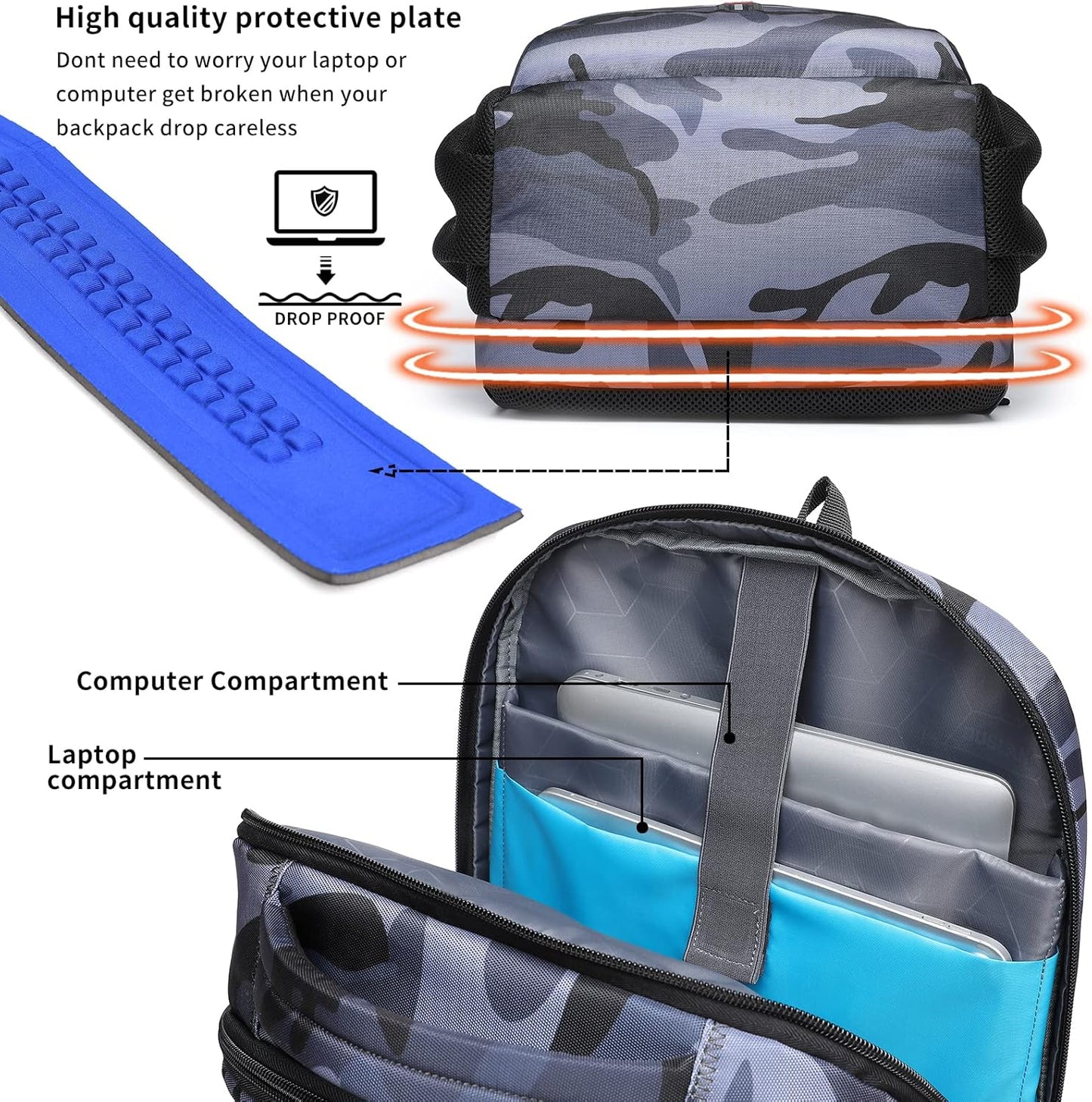 DUSLANG 17 Inch Laptop Backpack for Travel Water Resistant College Backpack for Men/Women Laptop Bag with USB Charging Port,Black - Colors B