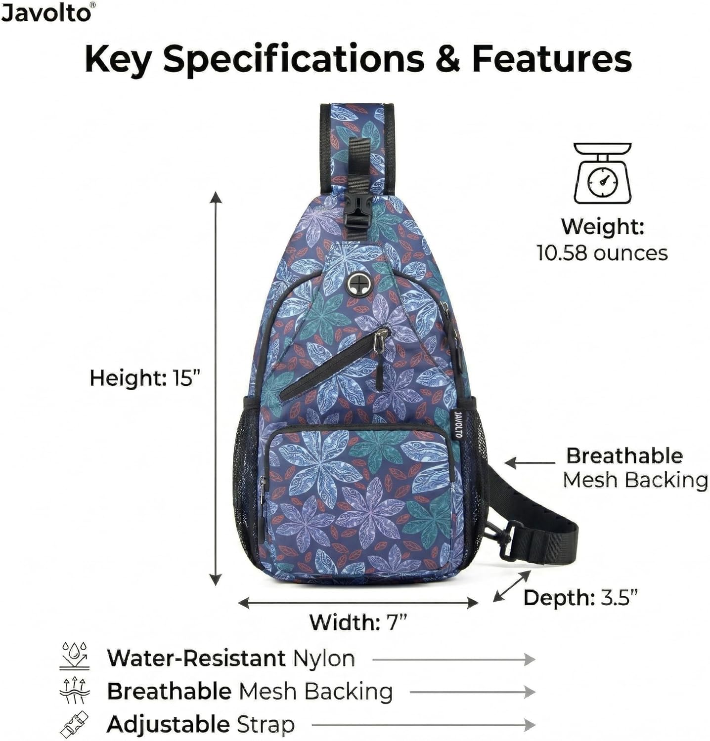 Javolto Sling Bag for Men Crossbody Backpack, Small Sling Backpack Mens Shoulder Bag, Casual Daypack Hiking Bag for Travel