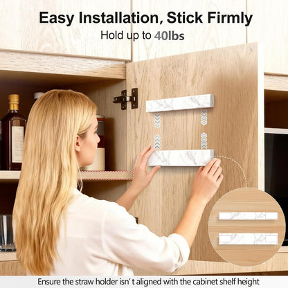 9.5” Large Acrylic Straw Holder for Cabinet Door, Reusable Adjustable Two-Part Straws Organizer with Ultra Sticky Adhesive Strips, 2026 Straw Storage for Kitchen Cupboard (Transparent)