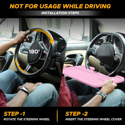 EcoNour 2 in 1 Car Steering Wheel Desk | Tray for Laptop Car Mount with Pen Holder | Desk Console for Car | Food Tray for Eating with Drinks Holder | Multipurpose Travel Car Accessories