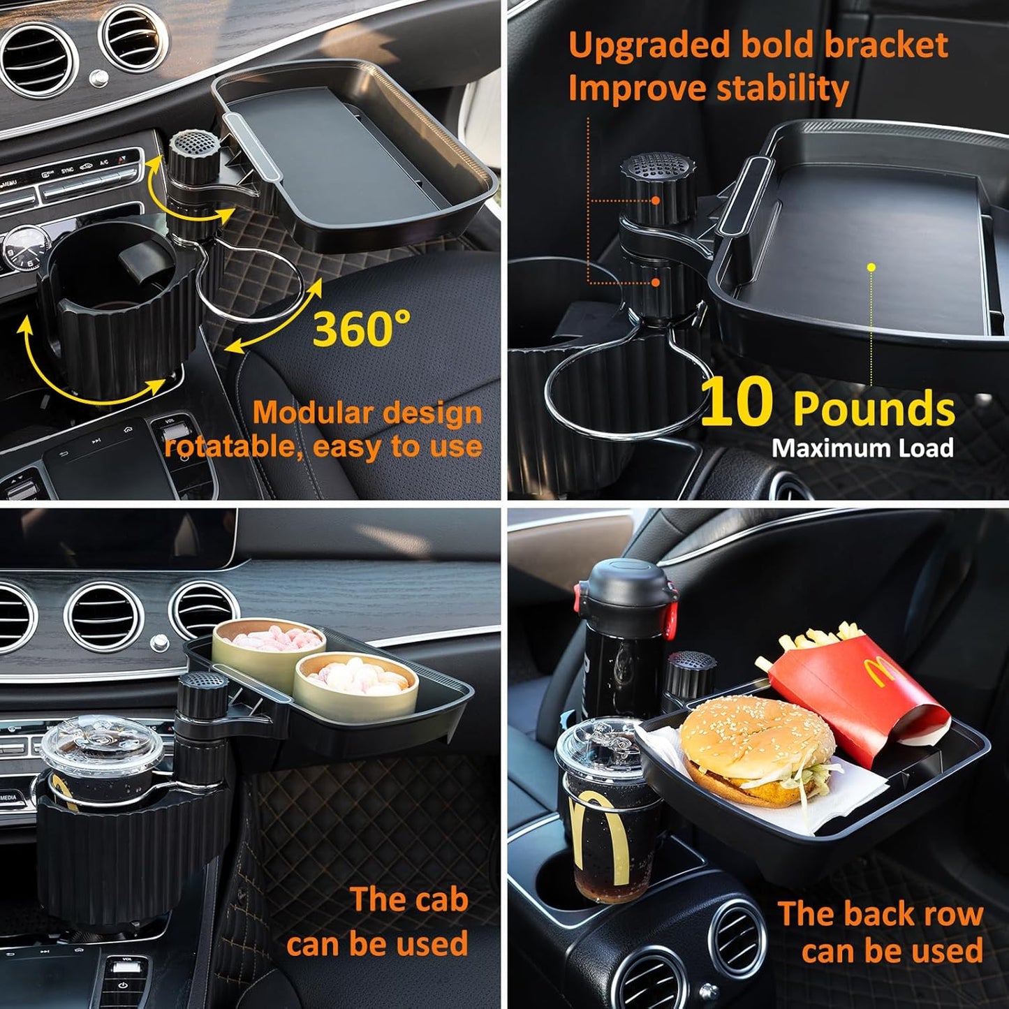 Car Large Cup Holder Expander, 5-in-1 Cupholder Extender with Phone Holder & Swivel and Detachable Snack Food Tray Table for Eating, Travel Essentials for Road Trips for Driver. Model C
