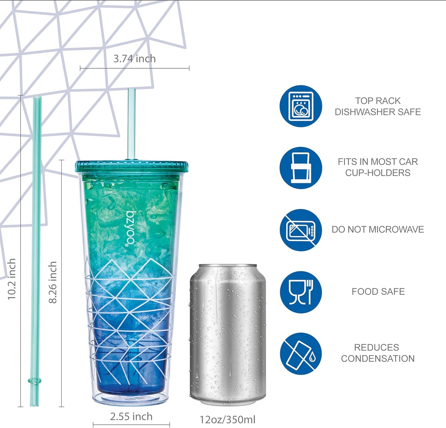 bzyoo SIP 24oz (710ml) Double Wall Plastic Tumbler with Lid and Straw Cold Drink Travel Mug Reusable Party Cup Perfect for Office Ice Coffee or Tea and Gift Color: Pink & Purple