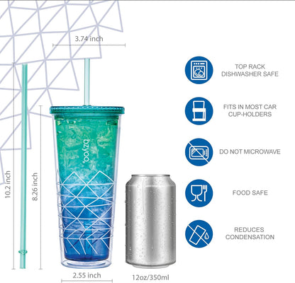 bzyoo SIP 24oz (710ml) Double Wall Plastic Tumbler with Lid and Straw Cold Drink Travel Mug Reusable Party Cup Perfect for Office Ice Coffee or Tea and Gift Color: Pink & Purple