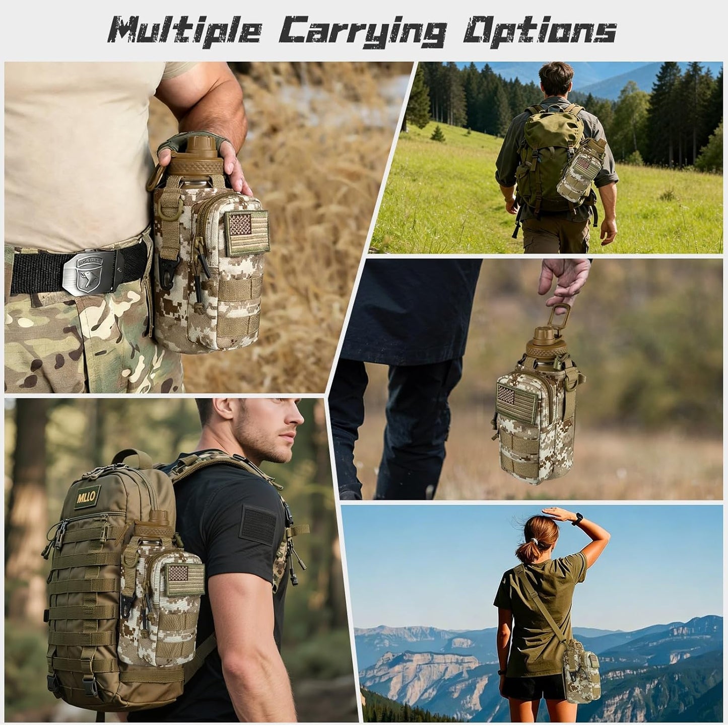 32 oz Insulated Water Bottle with Sleeve - Tactical Stainless Steel Gym Water Bottles for Men, Sports Water Bottle for Hiking Camping Outdoor with Camo Pouch