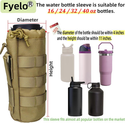 Tactical MOLLE Bottle Pouch Bag, Travel/Sprots Molle Water Bottle Holder with Drawstring Open Top and Mesh Bottom