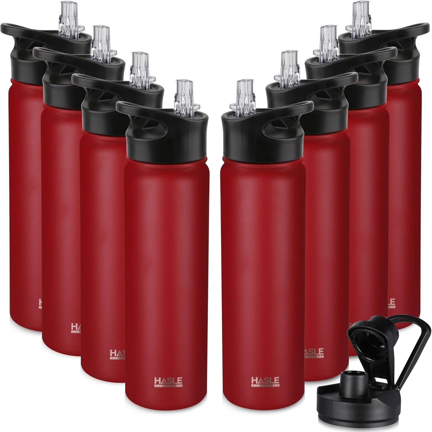 HASLE OUTFITTERS 32 oz Insulated Water Bottle Stainless Steel Double Walled Vacuum Sports Water Bottle with 2 Lids (Straw and Spout Lid) for Gym Camping Hiking(Black,1)