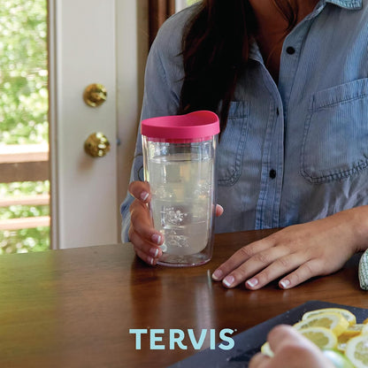 Tervis Clear & Colorful Lidded Made in USA Double Walled Insulated Tumbler Travel Cup Keeps Drinks Cold & Hot, 24oz, Black Lid, 1 Count (Pack of 1)