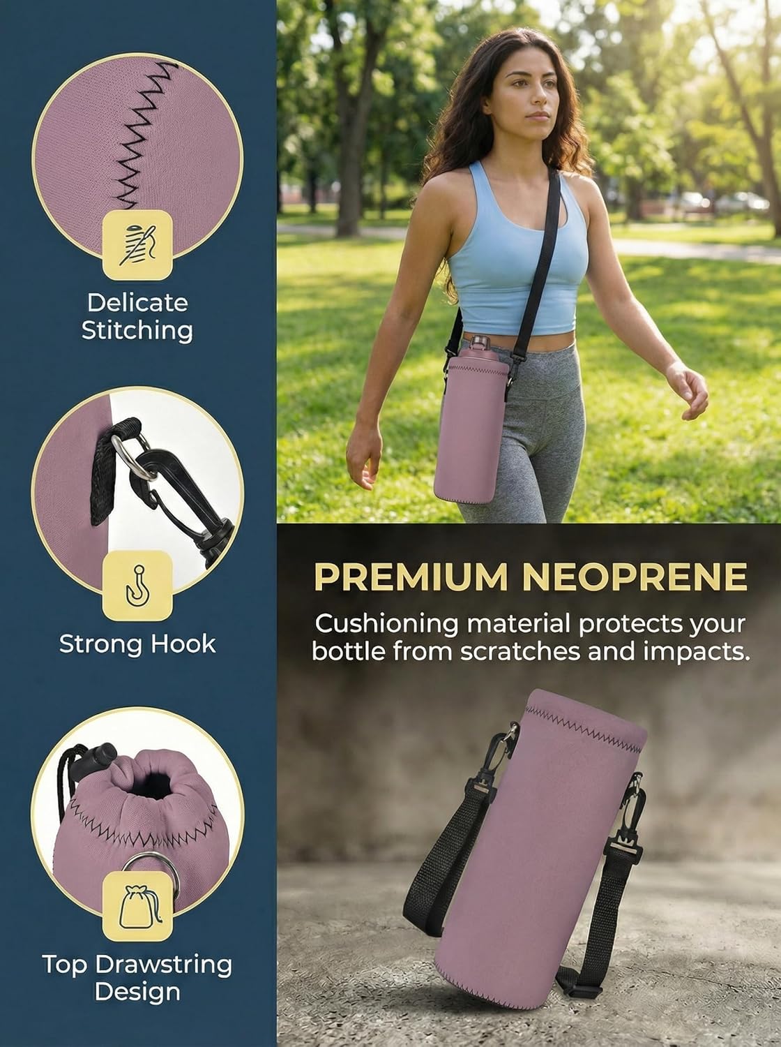 Neoprene 500ML/750ML/1000ML Water Bottle Bag Carrier, Portable Insulated Bottle Sling Holder Case Pouch with Adjustable Shoulder Strap for Men Women Walking Hiking Running