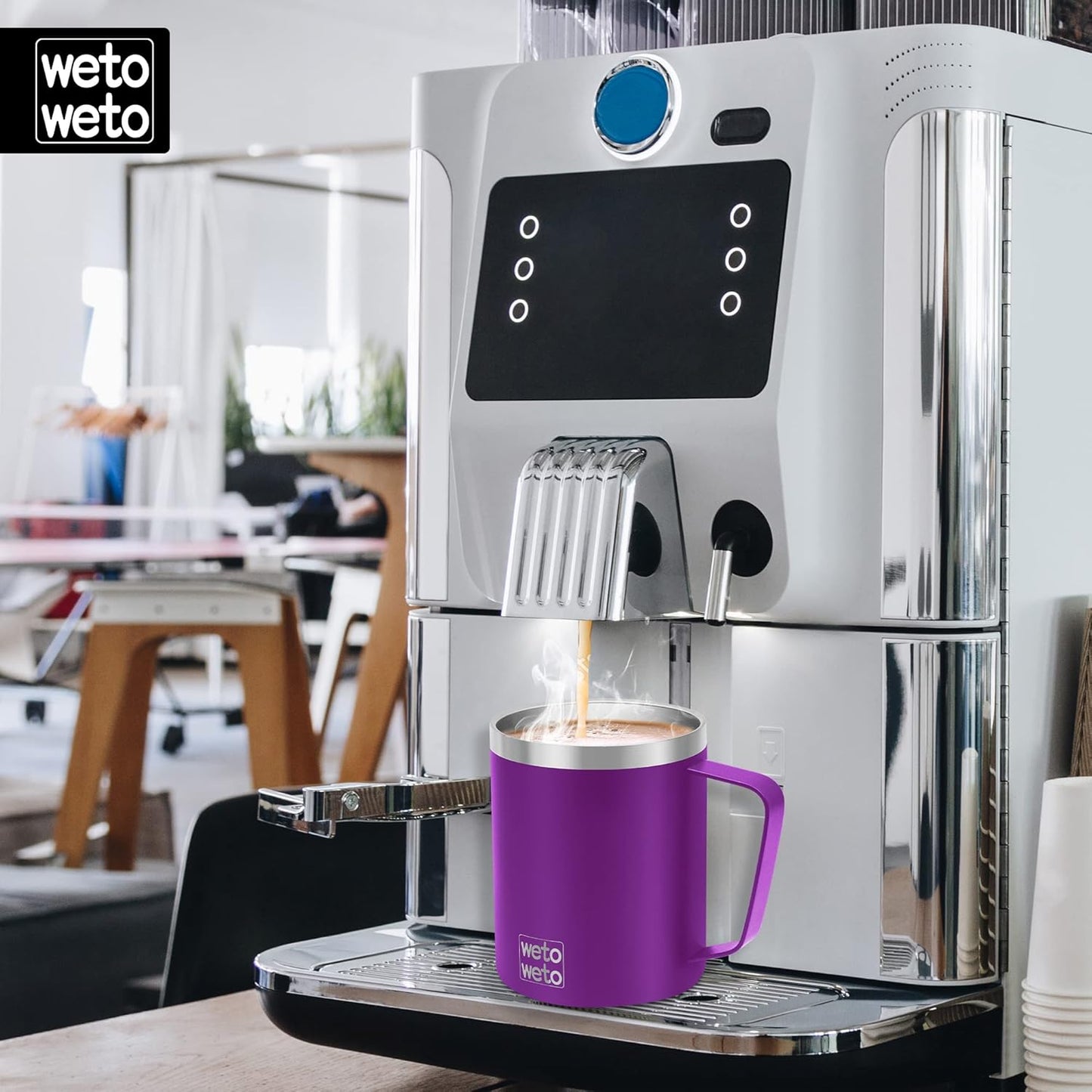 WETOWETO 14 oz Coffee Mug, Vacuum Insulated Camping Mug with Lid, Double Wall Stainless Steel Travel Tumbler Cup, Thermal Coffee Mug, Powder Coated Navy Blue