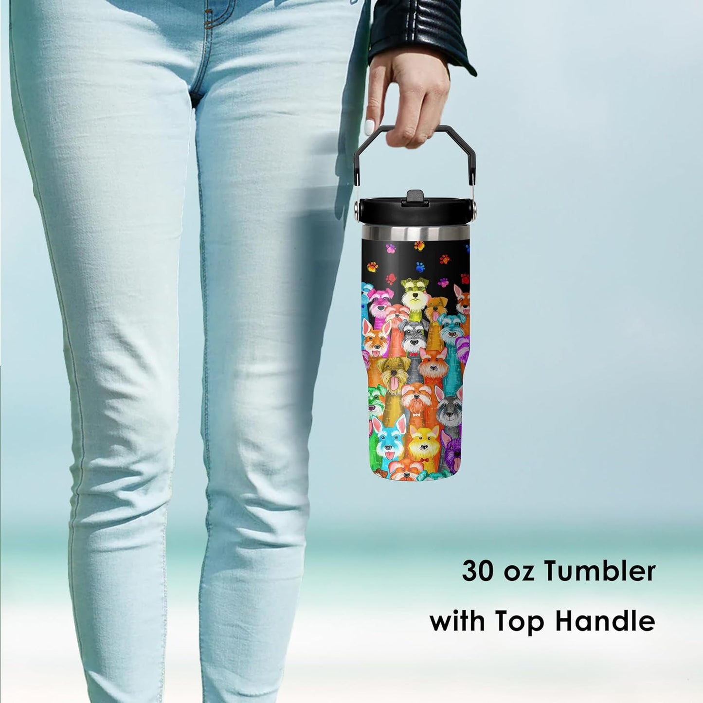 30 oz Peacock Blue Flip Straw Tumbler with Top Handle for Peacock Blue Lover Resuable Vacuum Insulated Flip Top Water bottle for Home Office Car