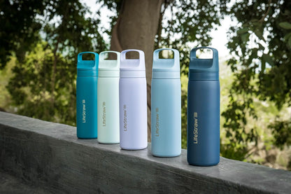 LifeStraw Go Series — Insulated Stainless Steel Water Filter Bottle for Travel and Everyday Use Removes Bacteria, Parasites and Microplastics, Improves Taste, 1L Aegan Sea