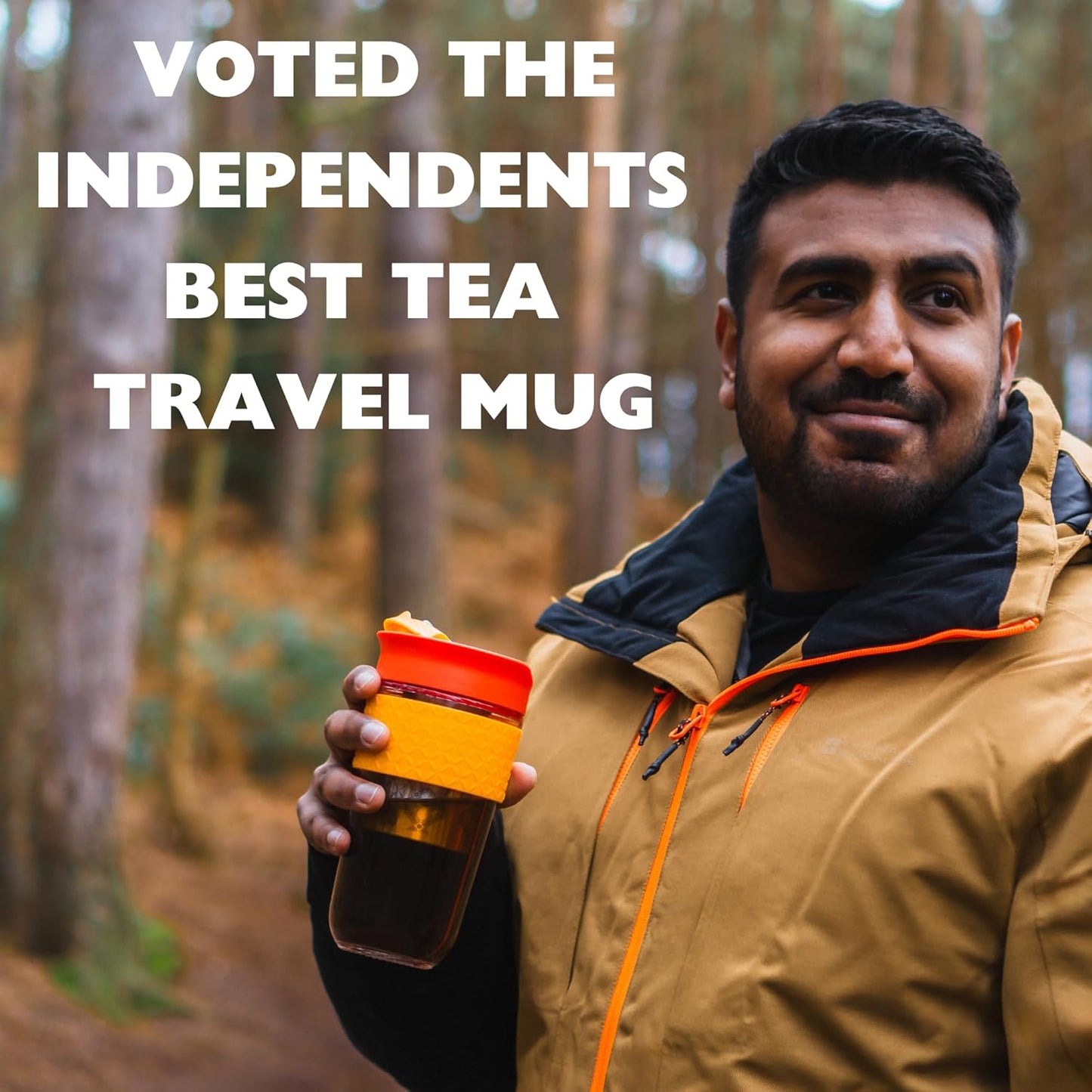 Travel Mug Loose Tea Infuser - Detachable Tea Strainer with Spillproof Lid - BPA-Free Reusable Glass Travel Coffee Cup with Silicone Band (Ice Cream, 12oz)