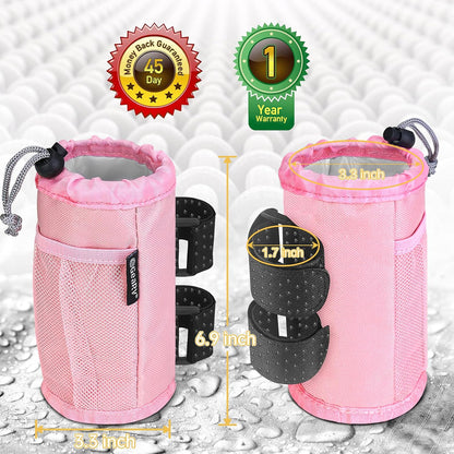 GEARV 2Pack Cup Holder for Bike, Scooter and Wheelchair, Water Bottle Holder for UTV/ATV, Walker, Golf Cart and Beach, Universal Drink Holder Accessories with Net Pocket and Cord Lock (Black)