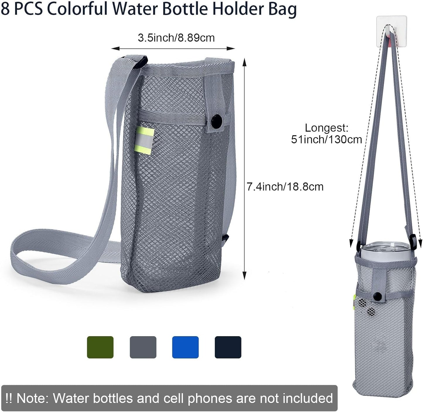 Mumufy Mesh Water Bottle Sling Holder with Adjustable Strap Crossbody Bottle Sleeve Carrier with Pouch for Outdoor Activities