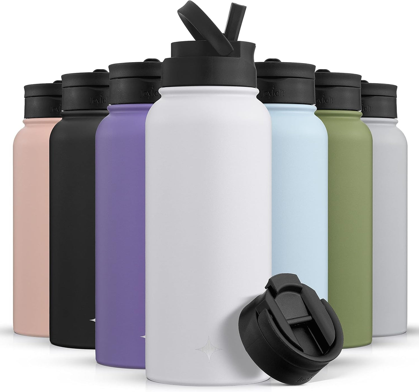 JoyJolt Triple Insulated Water Bottle with Straw Lid AND Flip Lid! 22oz Water Bottle, 12 Hour Hot/Cold Vacuum Insulated Stainless Steel Water Bottle. BPA-Free Leakproof Water Bottles - Thermos Bottle