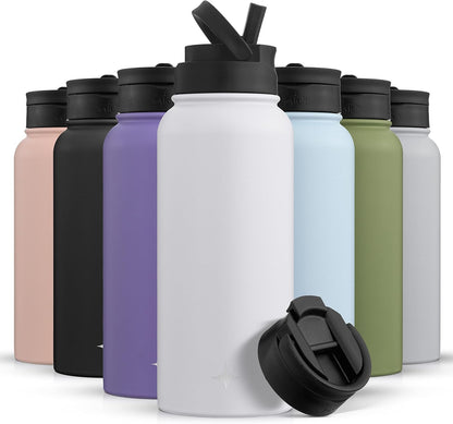 JoyJolt Triple Insulated Water Bottle with Straw Lid AND Flip Lid! 22oz Water Bottle, 12 Hour Hot/Cold Vacuum Insulated Stainless Steel Water Bottle. BPA-Free Leakproof Water Bottles - Thermos Bottle