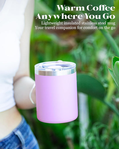12oz Insulated Coffee Mug with Lid – Includes Two Lids, Stainless Steel Coffee Travel Mug with Handle, Double Wall Vacuum Insulated Camping Mug for Home, Office & Outdoor, Navy Blue