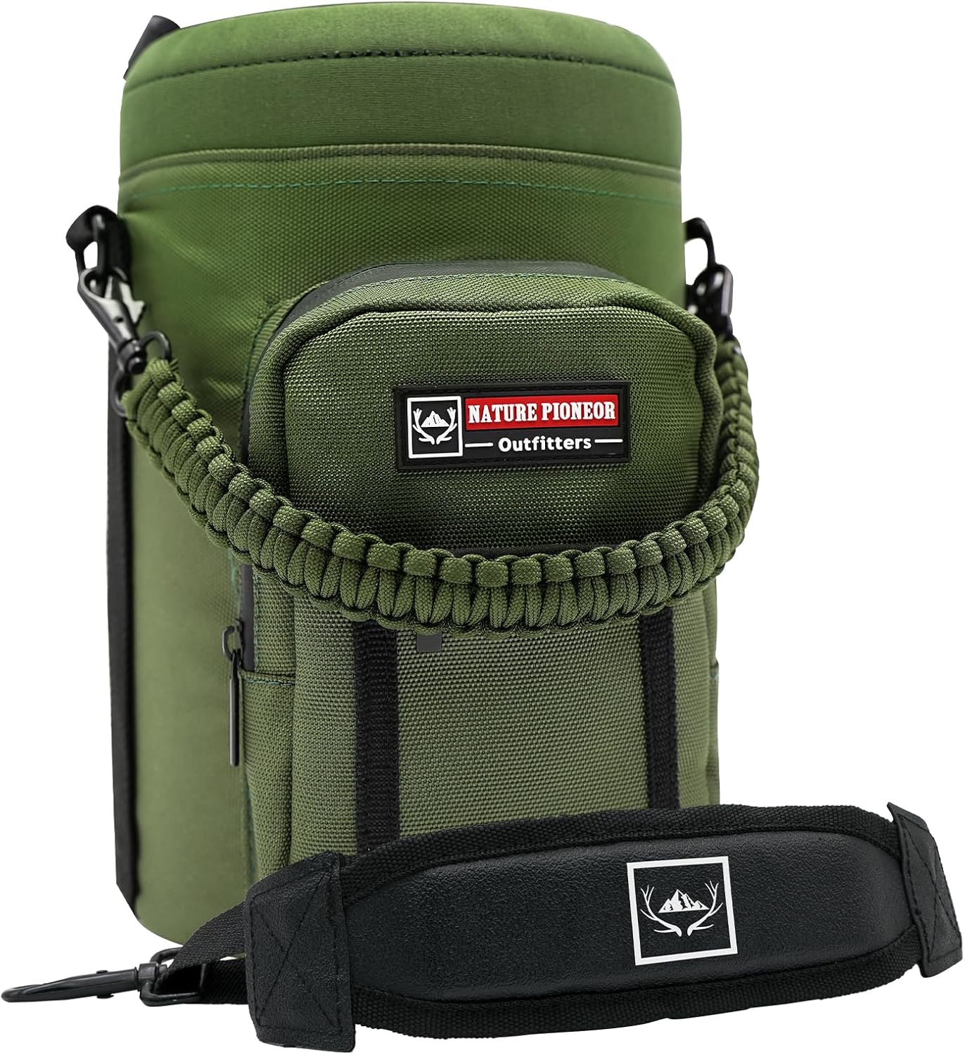 NATURE PIONEOR Water Bottle Holder with Adjustable Strap - Half/One Gallon (64/128oz) Insulated Water Bottle Sling Carrier with Phone Pocket & Paracord Handle, Outdoor Camping, Hiking, Gym