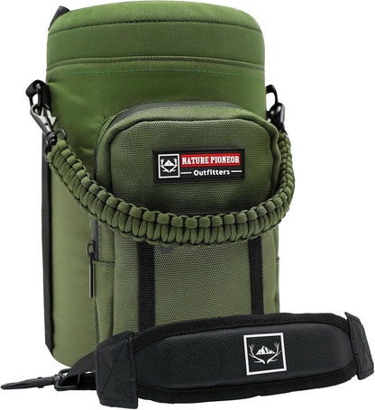 NATURE PIONEOR Water Bottle Holder with Adjustable Strap - Half/One Gallon (64/128oz) Insulated Water Bottle Sling Carrier with Phone Pocket & Paracord Handle, Outdoor Camping, Hiking, Gym