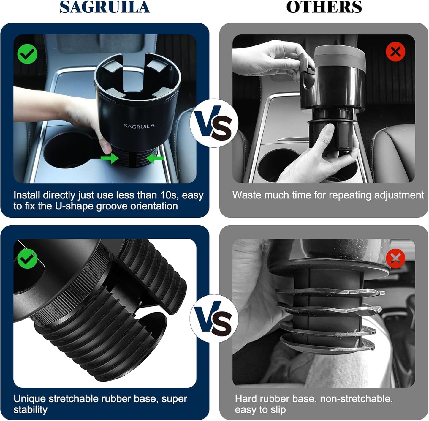 Quick-Install Car Cup Holder Expander, Space-Saving Cup Holder for Car with Offset Design, Non-Slip Large Water Bottle Holder Expander, Compatible with Owala, Stanley, Yeti Cups (24oz to 64oz)