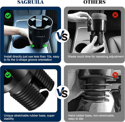 Quick-Install Car Cup Holder Expander, Space-Saving Cup Holder for Car with Offset Design, Non-Slip Large Water Bottle Holder Expander, Compatible with Owala, Stanley, Yeti Cups (24oz to 64oz)