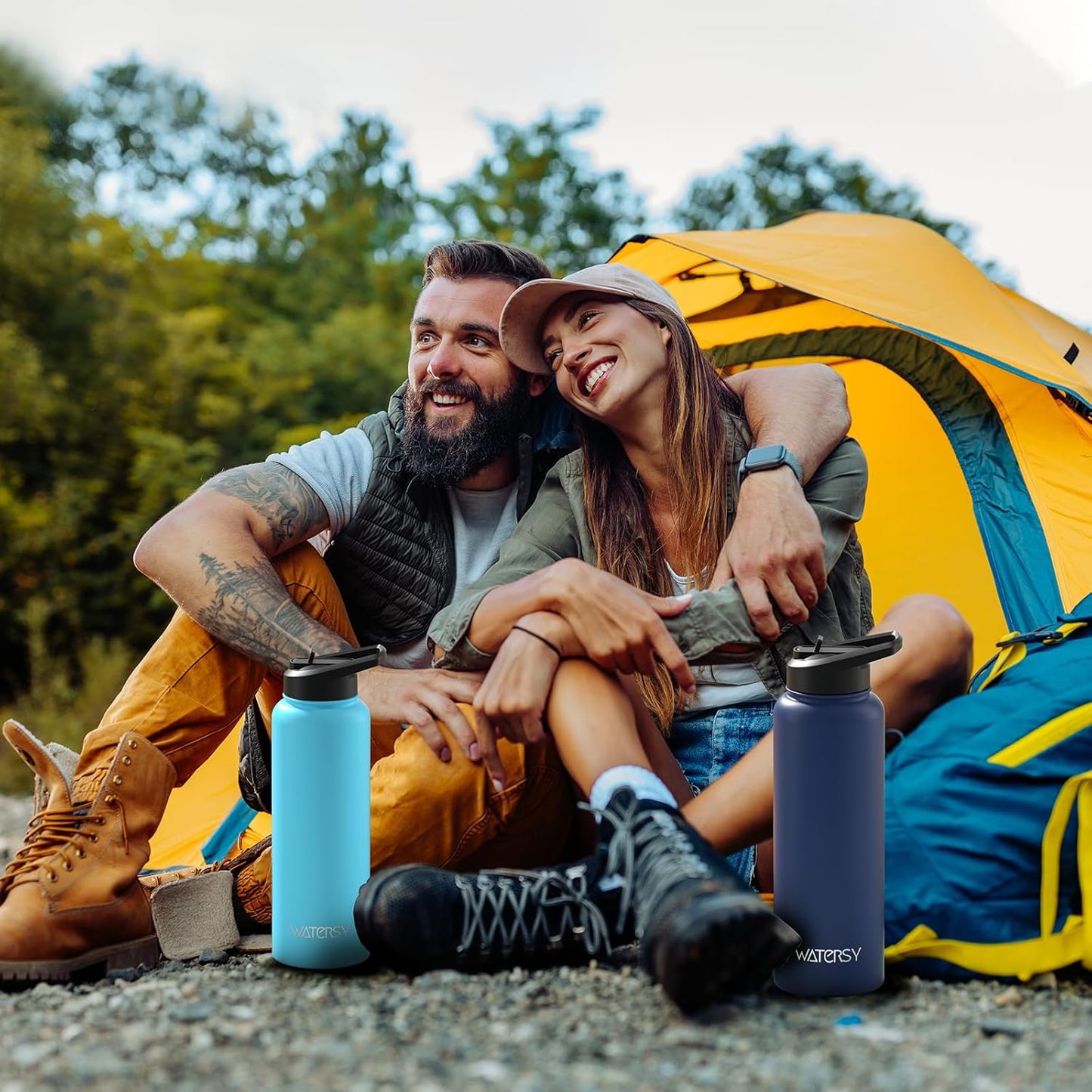 40oz Insulated Water Bottle (Cold for 48 Hrs),BPA Free&Leak Proof,Stainless Steel Water Flask,Water Jug with Straw Spout Lids for Gym,Hiking,Travel,Black Blue