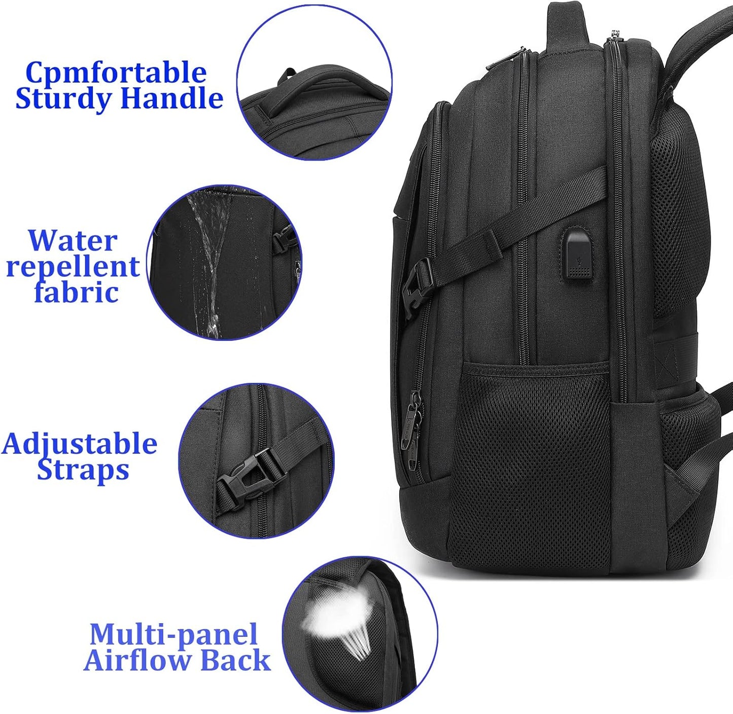 DUSLANG 17 Inch Laptop Backpack for Travel Water Resistant College Backpack for Men/Women Laptop Bag with USB Charging Port,Black - Colors A