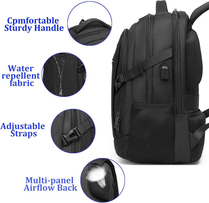 DUSLANG 17 Inch Laptop Backpack for Travel Water Resistant College Backpack for Men/Women Laptop Bag with USB Charging Port,Black - Colors A