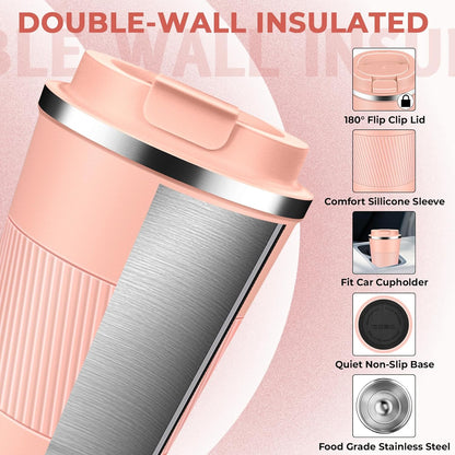 Insulated Coffee Tumbler 12 oz, Stainless Steel Coffee Mug with Lids, Travel Coffee Mug Leak Proof, Double Wall Vacuum Insulated Reusable Coffee Cup, Keep Drinks Hot and Cold (Sky Blue, 12 Ounces)