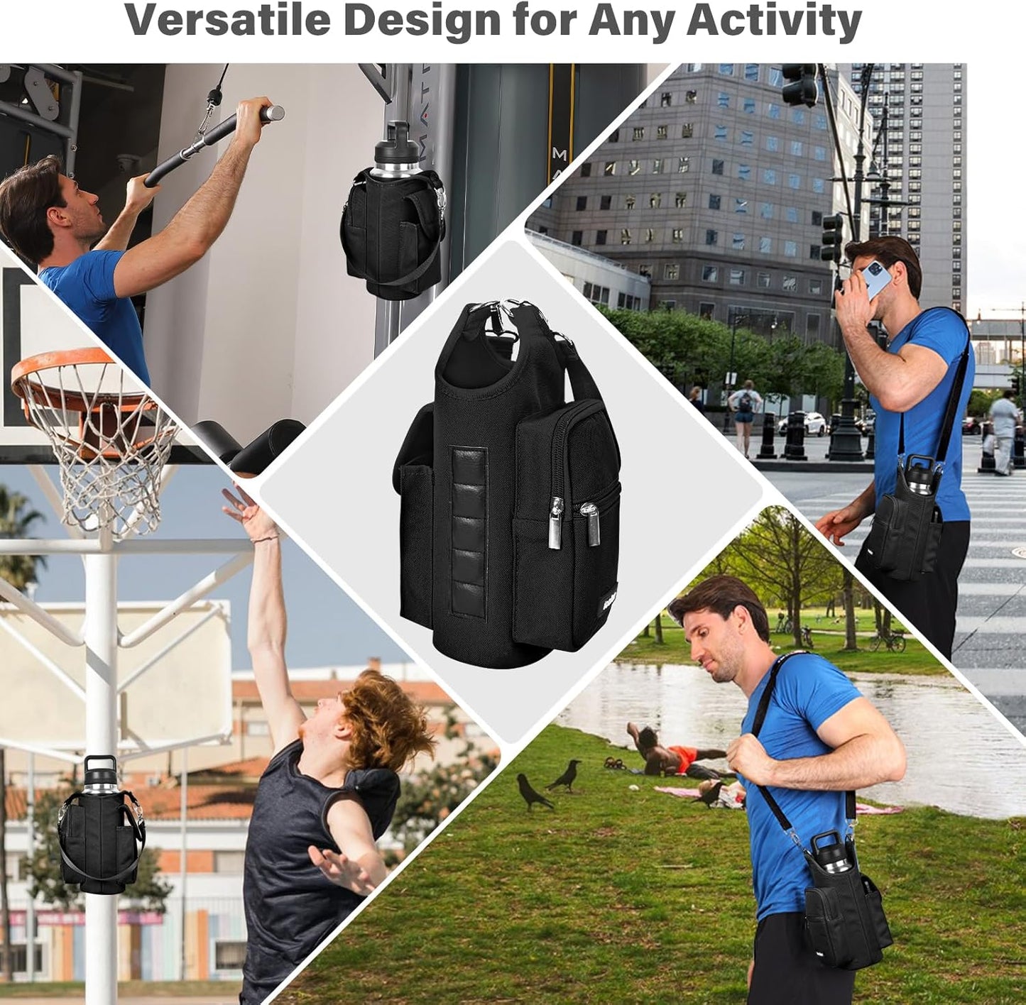 icolor Magnetic Gym Bag Water Bottle Carrier Holder with Phone Pockets & Shoulder Strap,Gym Magnetic Bag 5 Built-in Magnets Gym Accessories Organizer Sling Bottle Bag Pouch Sleeve