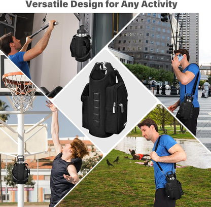 icolor Magnetic Gym Bag Water Bottle Carrier Holder with Phone Pockets & Shoulder Strap,Gym Magnetic Bag 5 Built-in Magnets Gym Accessories Organizer Sling Bottle Bag Pouch Sleeve