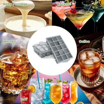 Silicone Ice Cube Tray, 2 Pack Easy-Release Stackable Ice Trays for Freezer with Lid 15 Reusable Cubes, Food Grade BPA Free Ice Molds for Whiskey, Baby Food, Coffee, Cocktail, Drinks (Blue)