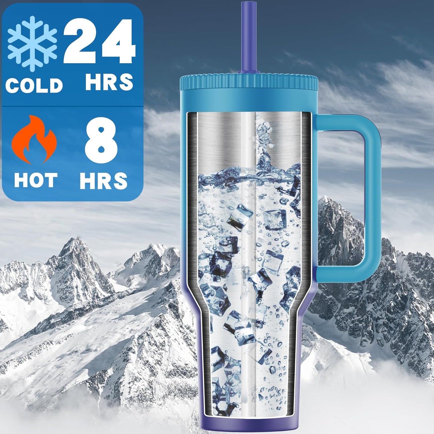 Greatyos 40 oz Tumbler with Handle and Flip Straw Lid - Upgraded Traveler 40oz Tumblers with Lids Straws Vacuum Insulated Leak Proof Stainless Steel Cup Mug Gifts for Men Women Him Her (Ocean Dream)