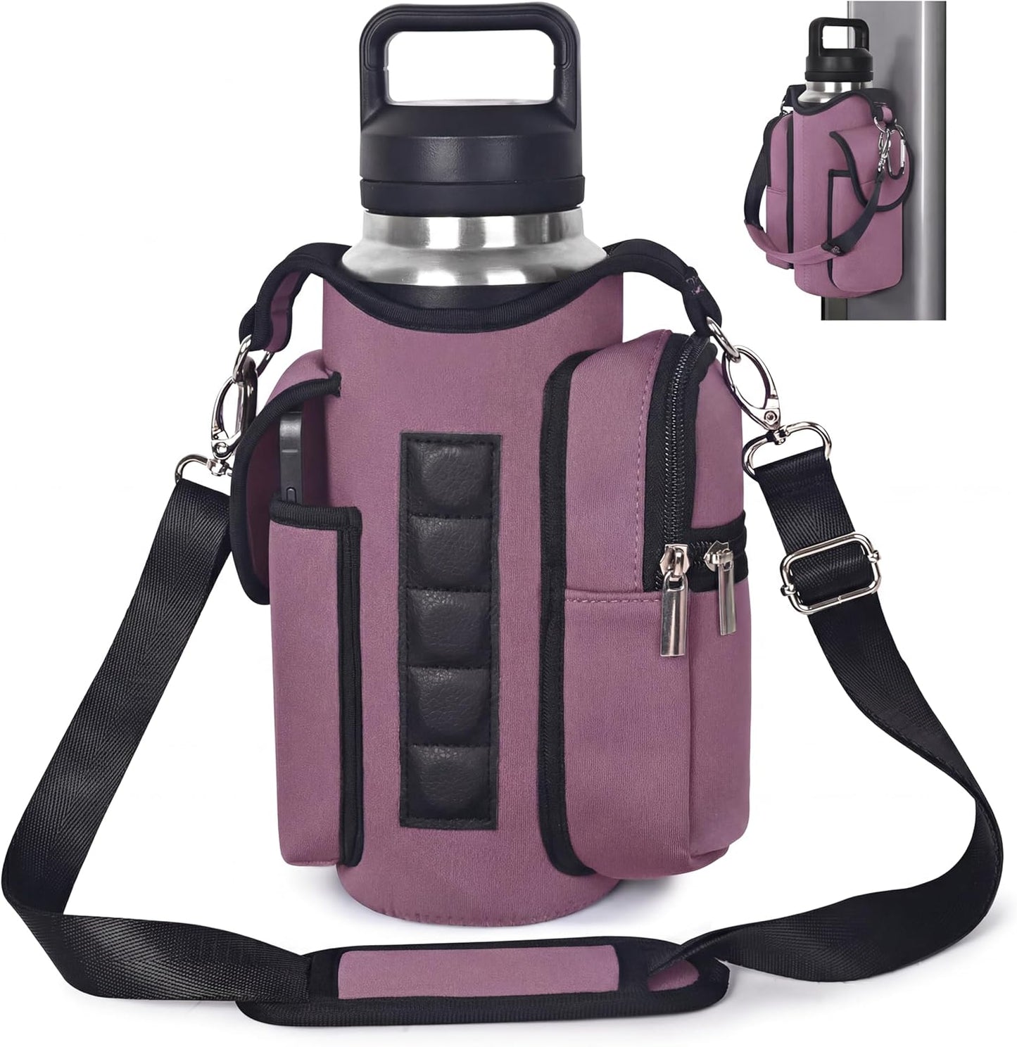 Magnetic Gym Tote,18-40oz Water Bottle Bag Holder,Neoprene Case Pouch with Phone Pocket,Men Women Workout Accessories